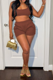 Red Casual Solid Backless Spaghetti Strap Sleeveless Two Pieces
