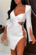 White Sexy Solid Hollowed Out Slit V Neck Long Sleeve Dresses