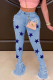Blue Street Print Buttons Mid Waist Boot Cut Denim