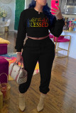 Colour Casual Print Patchwork O Neck Long Sleeve Two Pieces