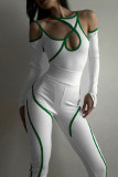 White Sexy Solid Hollowed Out Patchwork Asymmetrical Asymmetrical Collar Regular Jumpsuits