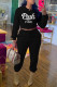 Black White Casual Letter Print Patchwork O Neck Long Sleeve Two Pieces