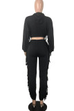Deep Red Casual Solid Tassel Patchwork Hooded Collar Regular Jumpsuits