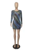 Black Sexy Print Patchwork O Neck Pencil Skirt Dresses