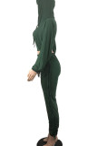 Deep Red Casual Solid Tassel Patchwork Hooded Collar Regular Jumpsuits