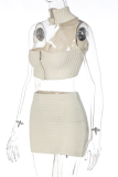 Apricot Sexy Solid Zipper Halter Sleeveless Two Pieces