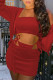 Red Sexy Solid Patchwork Zipper Collar Long Sleeve Three Pieces