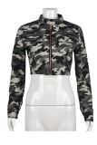 Camouflage Street Camouflage Print Patchwork Zipper Collar Outerwear