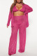 Rose Red Sexy Casual Patchwork Sequins Cardigan Vests Pants Long Sleeve Two Pieces