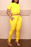 Pink Casual Solid Backless O Neck Short Sleeve Two Pieces
