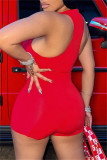 Red Sexy Casual Solid V Neck Sleeveless Skinny Romper