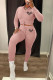 Pink Casual Print Patchwork Draw String Fold Hooded Collar Long Sleeve Two Pieces