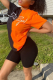 Black Orange Casual Print Patchwork O Neck Short Sleeve Two Pieces