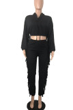 Deep Red Casual Solid Tassel Patchwork Hooded Collar Regular Jumpsuits