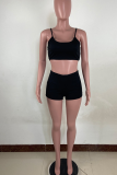 Red Casual Solid Backless Spaghetti Strap Sleeveless Two Pieces