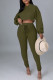 Green Casual Solid Bandage Patchwork Hooded Collar Long Sleeve Two Pieces