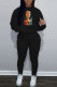 Black Casual Print Patchwork Hooded Collar Long Sleeve Two Pieces
