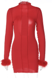 Red Sexy Solid Tassel Backless Half A Turtleneck Pencil Skirt Dresses