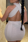 Apricot Sexy Solid Zipper Halter Sleeveless Two Pieces