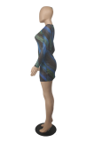 Black Sexy Print Patchwork O Neck Pencil Skirt Dresses