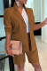 Brown Street Solid Patchwork Turndown Collar Long Sleeve Two Pieces