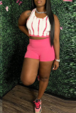 Pink Sexy Print Patchwork Halter Sleeveless Two Pieces