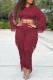 Deep Red Casual Solid Tassel Patchwork Hooded Collar Regular Jumpsuits