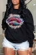 Black Street Vintage Lips Printed Patchwork Letter O Neck Tops