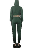 Deep Red Casual Solid Tassel Patchwork Hooded Collar Regular Jumpsuits