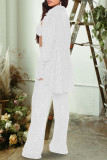Rose Red Sexy Casual Patchwork Sequins Cardigan Vests Pants Long Sleeve Two Pieces