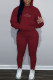 Burgundy Casual Solid Patchwork Hot Drill Hooded Collar Long Sleeve Two Pieces