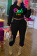 Black Casual Letter Print Patchwork O Neck Long Sleeve Two Pieces
