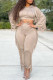 Khaki Casual Solid Tassel Patchwork Hooded Collar Regular Jumpsuits
