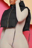 Black Casual Street Solid Bandage Hollowed Out Patchwork Zipper Collar Outerwear