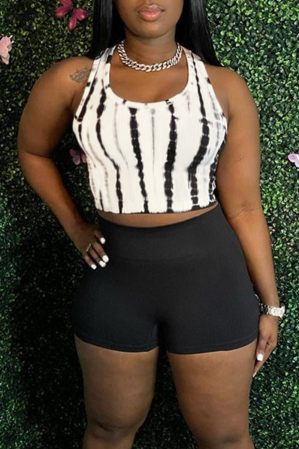 Black Sexy Print Patchwork Halter Sleeveless Two Pieces
