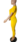 Pink Casual Solid Backless O Neck Short Sleeve Two Pieces