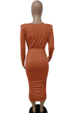 Orange Street Solid Patchwork O Neck Pencil Skirt Dresses