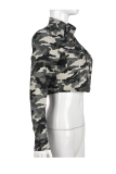 Camouflage Street Camouflage Print Patchwork Zipper Collar Outerwear