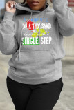 Grey Casual Print Patchwork Basic Hooded Collar Tops