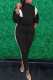 Black Casual Solid Patchwork Contrast Zipper Collar Long Sleeve Two Pieces