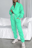 Cyan Casual Solid Patchwork Zipper Collar Long Sleeve Two Pieces