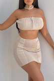 Apricot Sexy Solid Zipper Halter Sleeveless Two Pieces