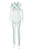 White Sexy Solid Hollowed Out Patchwork Asymmetrical Asymmetrical Collar Regular Jumpsuits