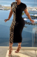 Black Sexy Animal Print Patchwork O Neck Pencil Skirt Dresses