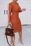 Orange Street Solid Patchwork O Neck Pencil Skirt Dresses