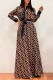 Coffee Casual Print Letter Turndown Collar Shirt Dress Dresses