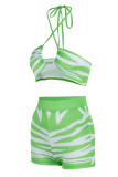 Orange Sexy Print Bandage Patchwork Backless Halter Sleeveless Two Pieces