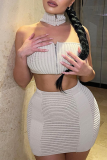 Apricot Sexy Solid Zipper Halter Sleeveless Two Pieces