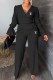 Black Elegant Print Letter V Neck Long Sleeve Two Pieces
