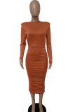 Orange Street Solid Patchwork O Neck Pencil Skirt Dresses